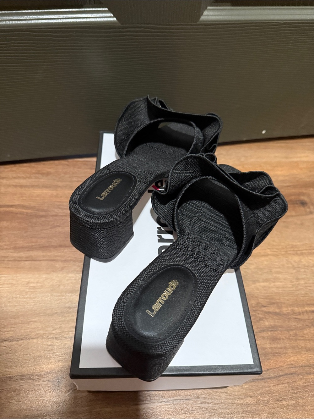 Larroude Brigitte Ruffle Black Raffia - Picture 7 of 7